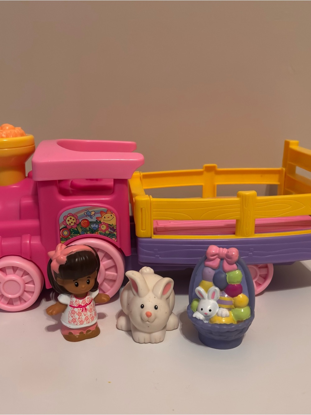 Fisher-Price Pink, Yellow & Purple Easter Wagon Playset with Doll and Bunny